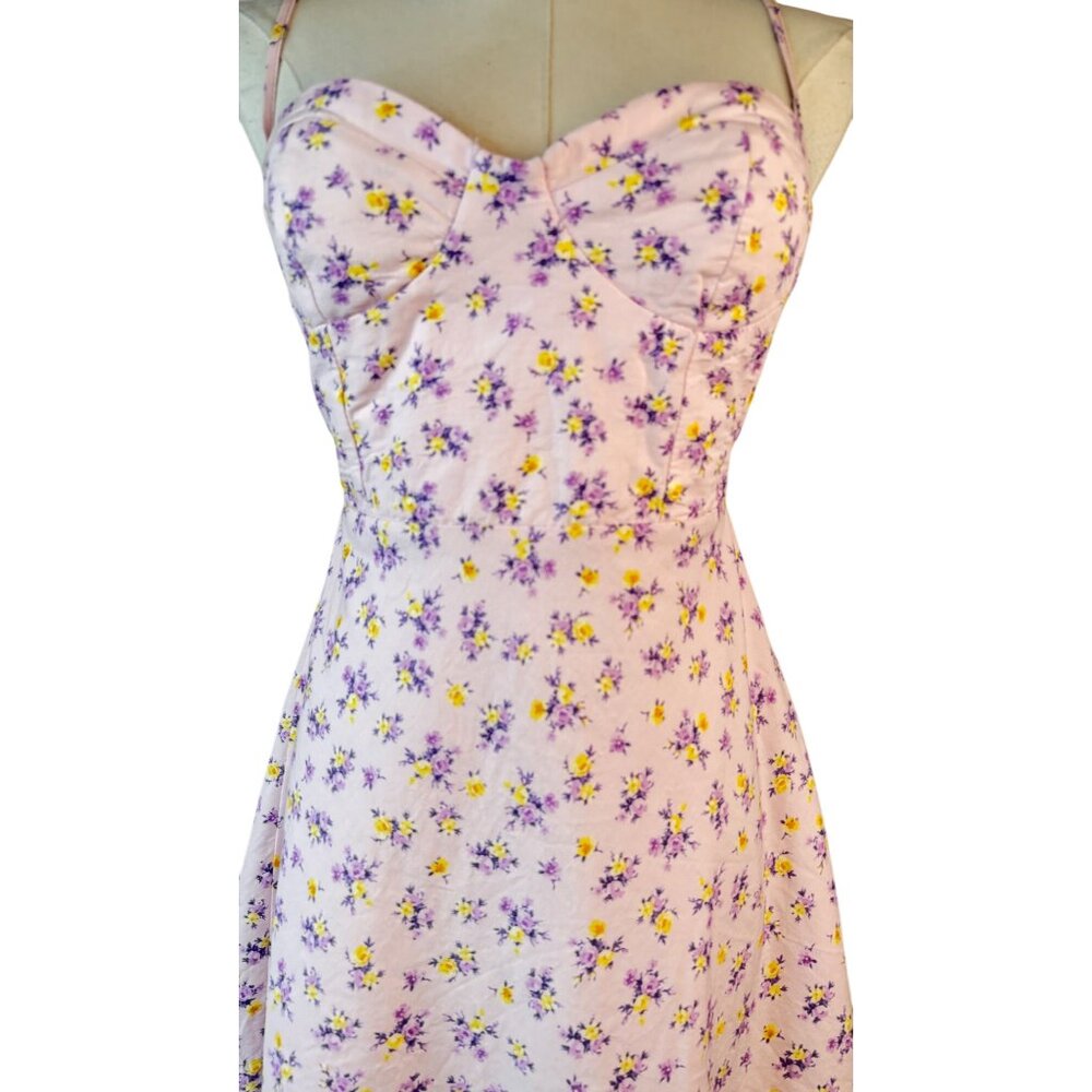 Strappy Small Back Mini Dress Pink/Purple Fully Lined Sweetheart Neckline - Picture 4 of 12